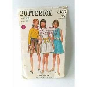 Vintage Butterick 5136 1960s Teen Size 11/12 Dress Bust 32 Sewing Pattern